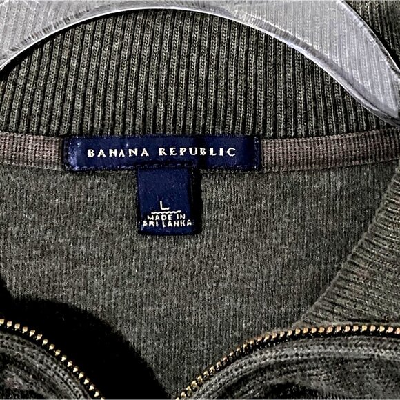 Banana Republic Mens 1/4 Zip Sweater L Dark Olive Green Classic Sporty Ribbed - Picture 4 of 6